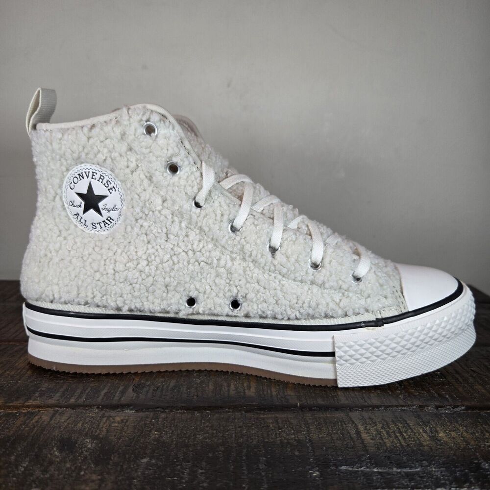Converse CTAS Mens Size 6 Youth 6 Platform Hi Top Shoes White Sherpa - Picture 8 of 11